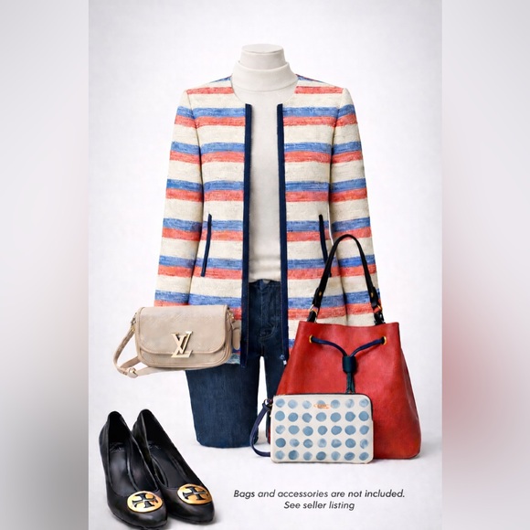 Tahari 4P Tweed Jacket/Coat – Navy Trim Talbots Red, Blue, and Cream - Picture 5 of 8